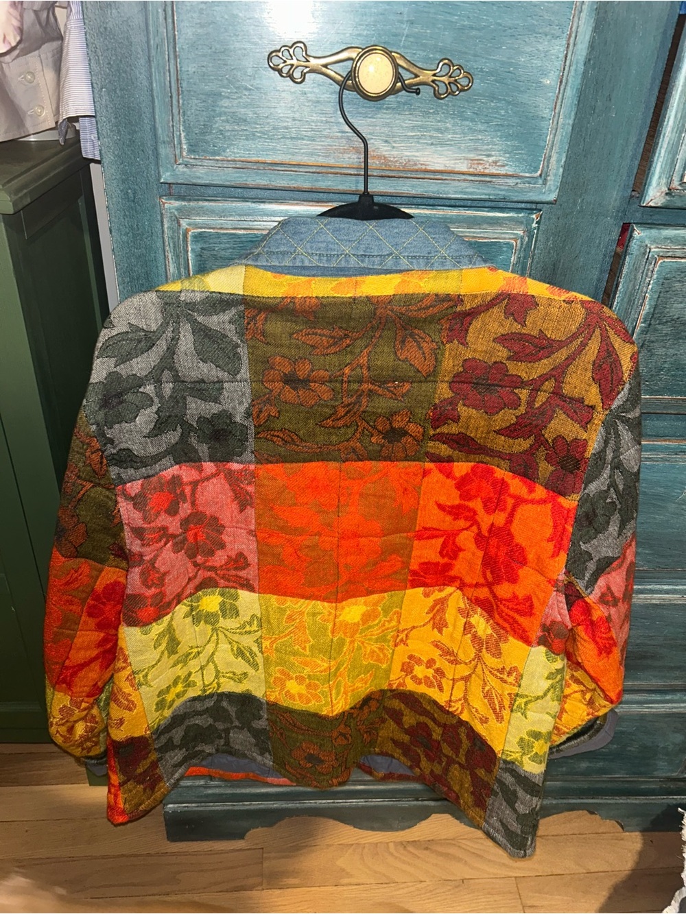 Tantrums Multicolor Patchwork Quilted Jacket with Denim Trim - Picture 2 of 2